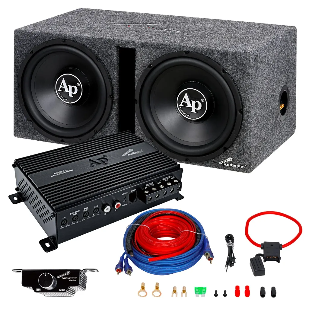 [APSB1250CLV] Audiopipe 2000 Watt Bass Package - Dual 12″ Subwoofer Enclosure with Amplifier & Wiring Kit
